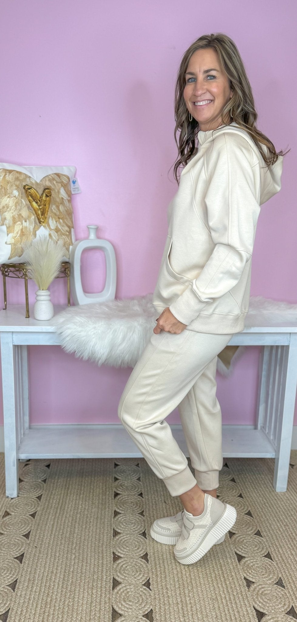 My Biggest Fan Oatmeal Scuba Quarter Zip Hoodie And Jogger Set - Jessi Jayne Boutique