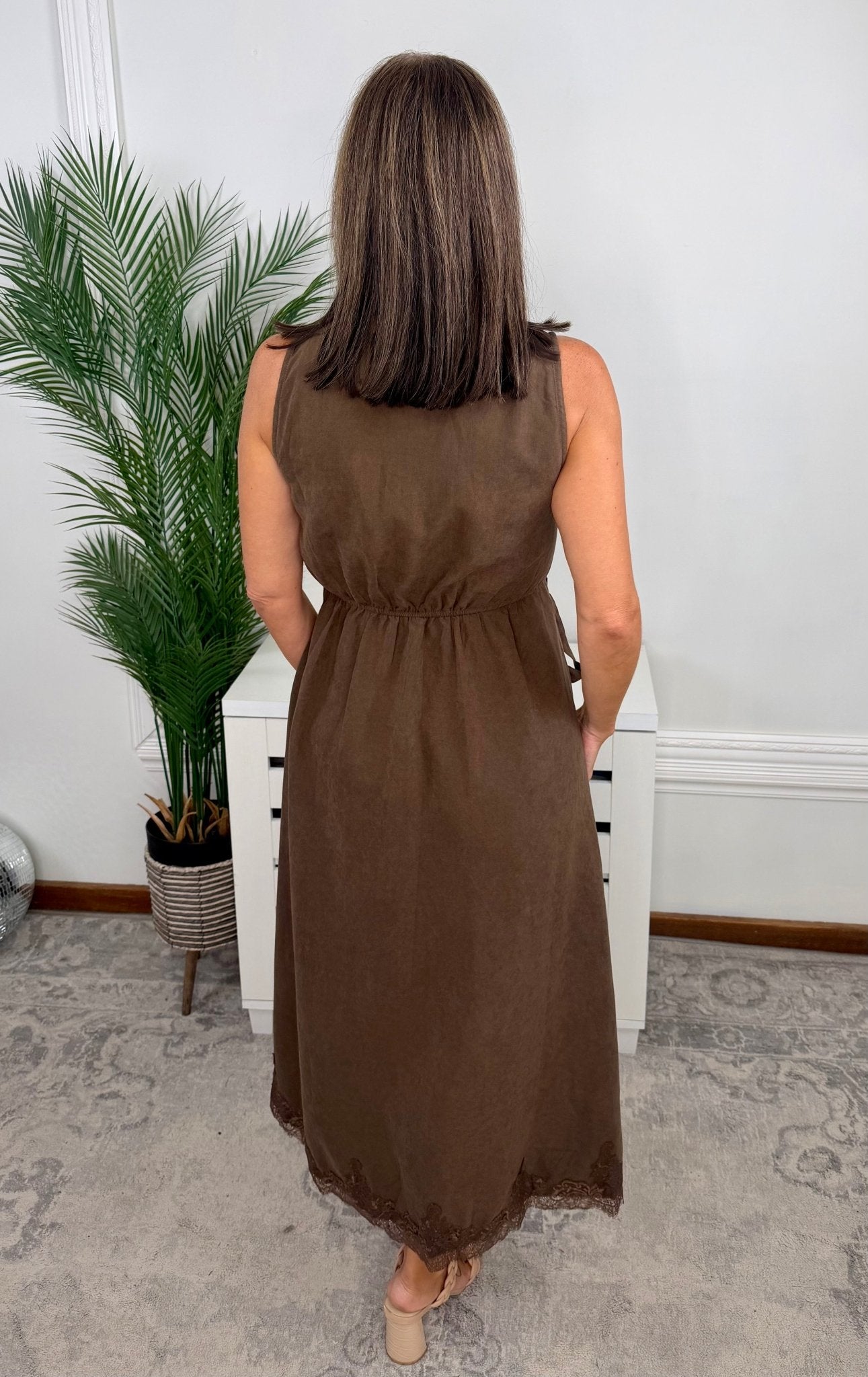 Cocoa Kiss Lace Trim Surplice Midi Dress - Jessi Jayne Boutique