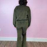 Happy Harvest Olive Corduroy Mock Neck Jacket And Pin Tuck Flare Pants - Jessi Jayne Boutique