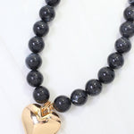 Marjorie Black Marble Beaded Heart Necklace - Jessi Jayne Boutique