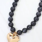 Marjorie Black Marble Beaded Heart Necklace - Jessi Jayne Boutique