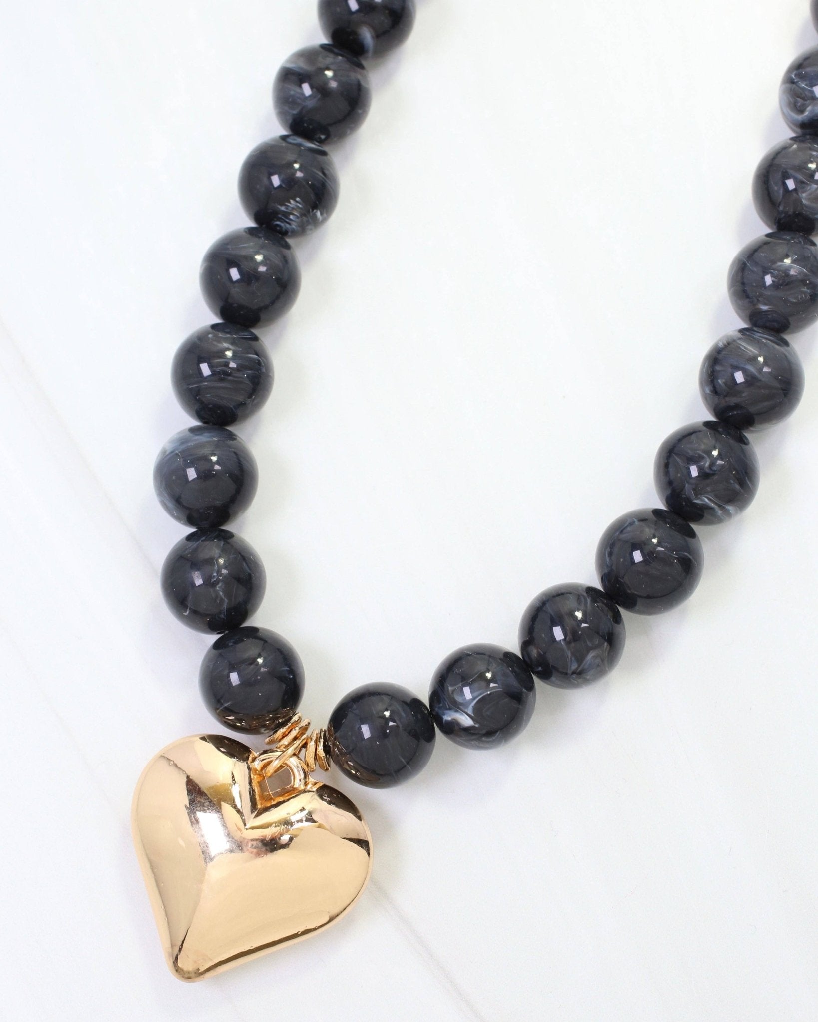 Marjorie Black Marble Beaded Heart Necklace - Jessi Jayne Boutique