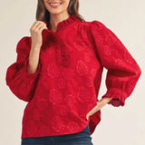 Scarlet Bloom Balloon Sleeve Blouse