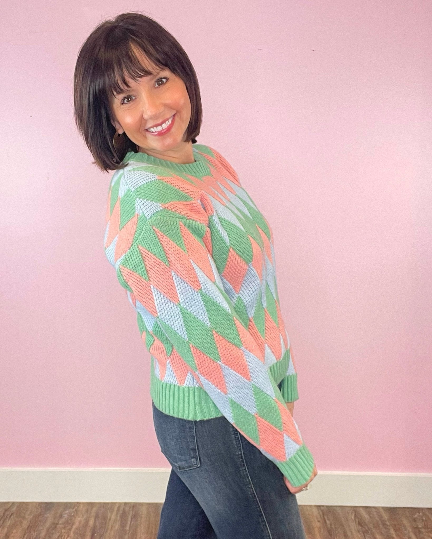 Free Birdie Diamond Pattern Sweater - Jessi Jayne Boutique