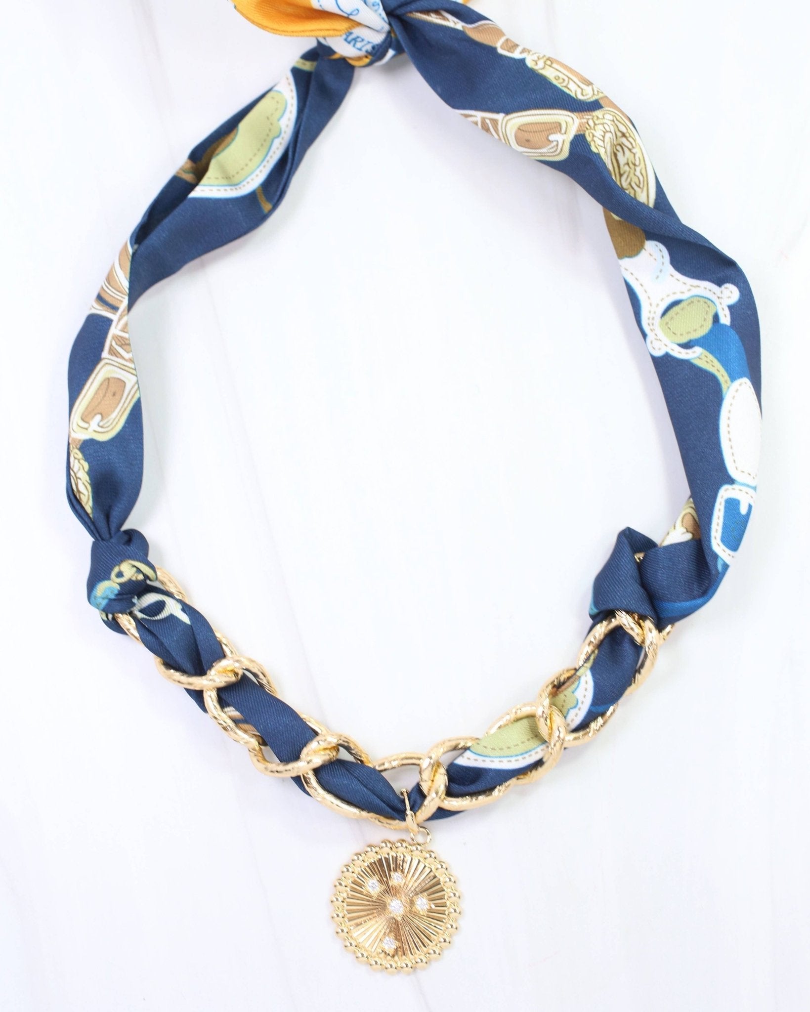 Sarah Navy Scarf Charm Necklace - Jessi Jayne Boutique