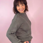 On Vacation Grey Cable Knit Mock Neck Sweater Top - Jessi Jayne Boutique