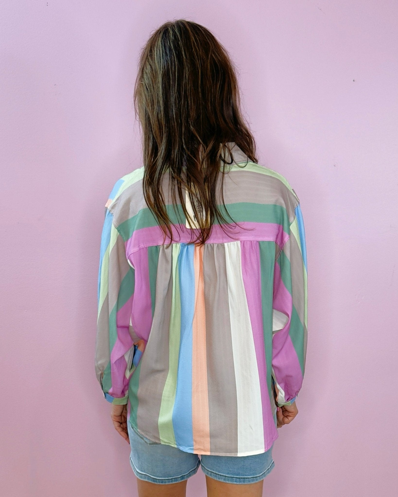 Pastel Dream Striped Oversized Button - Down Shirt - Jessi Jayne Boutique