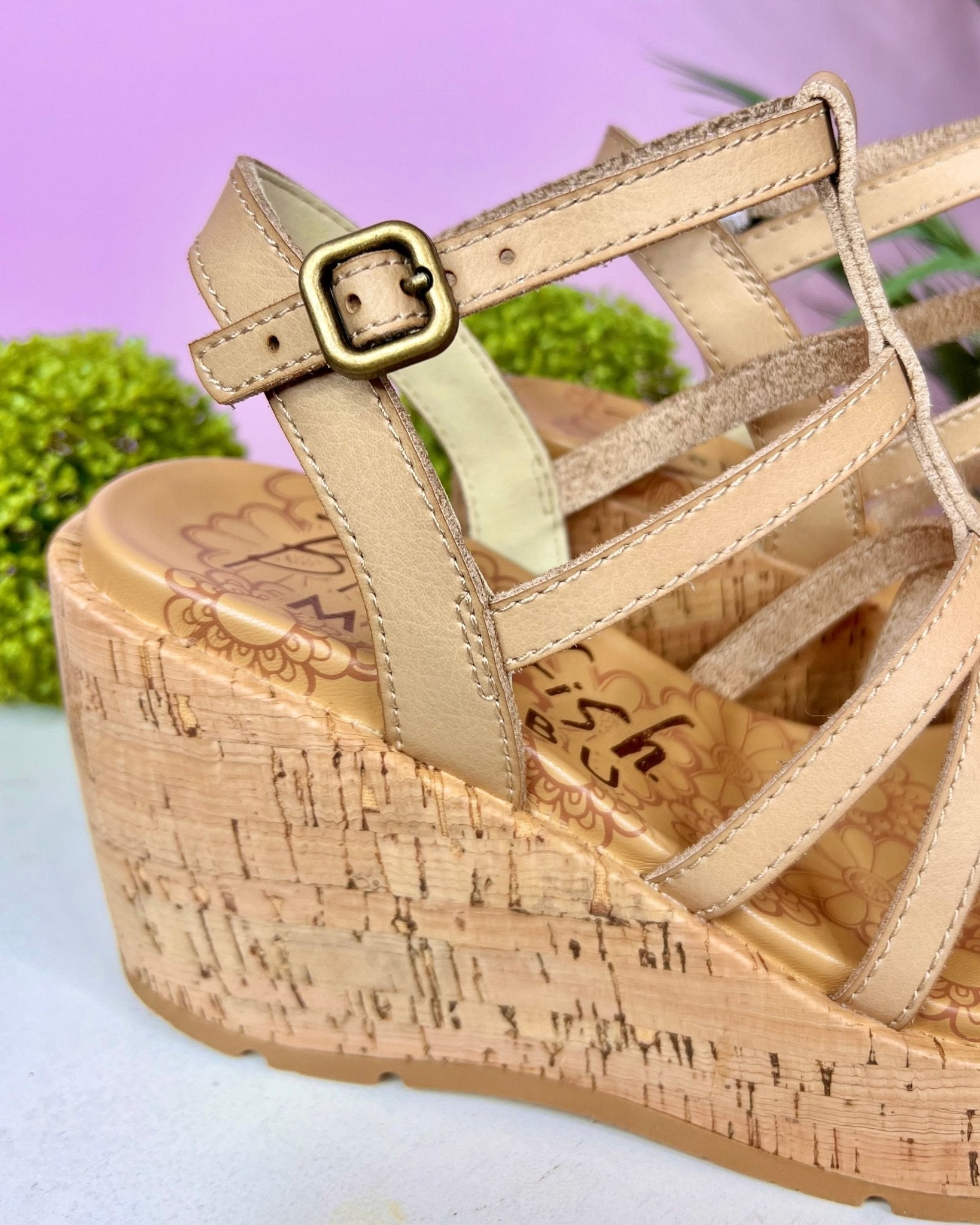 Bahamas Blowfish Malibu Vegan Leather Cashew Color Wedge Heels - Jessi Jayne Boutique