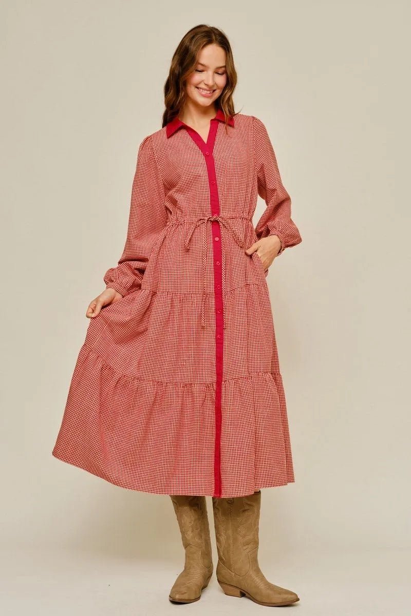 Rosewood Contrast Trim Shirt Dress - Jessi Jayne Boutique