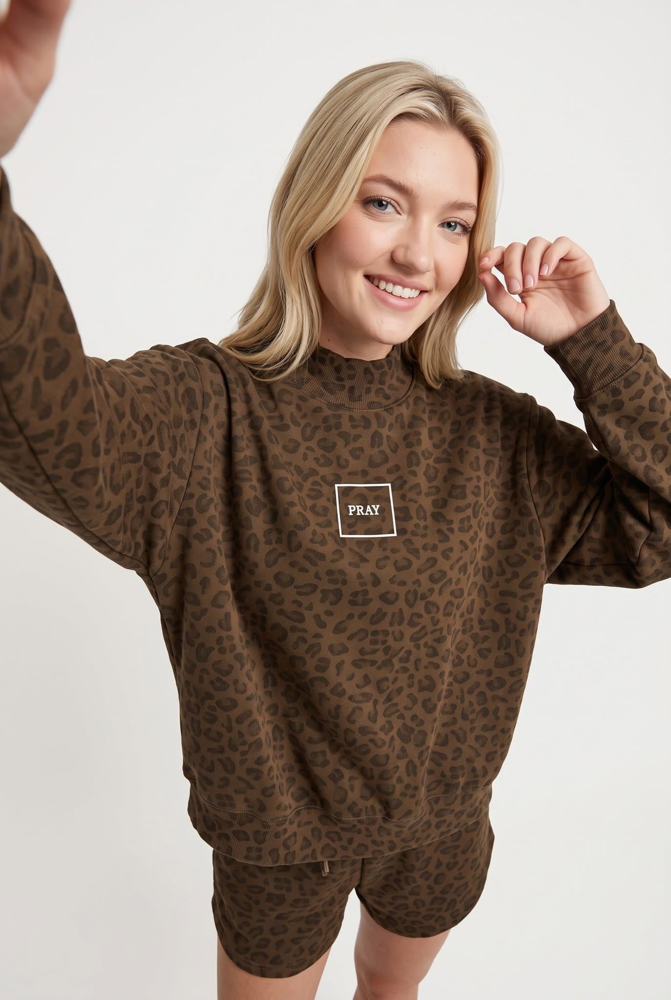 PREORDER ITEM (Estimated ship date 10/31) PRAY Brown Leopard Mock Neck Sweatshirt - Jessi Jayne Boutique
