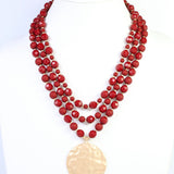Abbott Dark Red Beaded Pendant Necklace - Jessi Jayne Boutique
