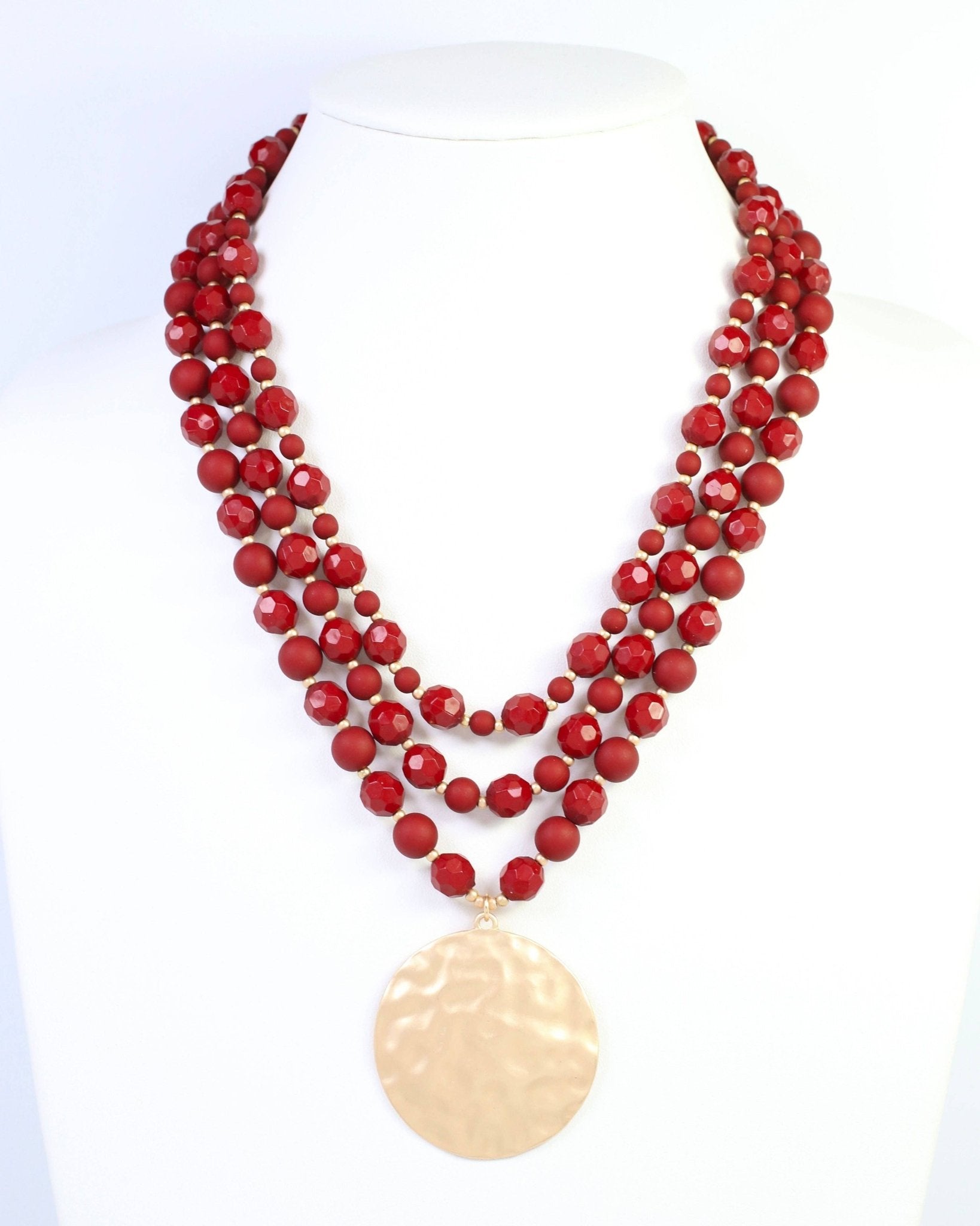 Abbott Dark Red Beaded Pendant Necklace - Jessi Jayne Boutique