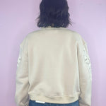 Calling The Shots Taupe Floral Embroidery Lace Detail Cropped Sweatshirt - Jessi Jayne Boutique