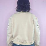 Calling The Shots Taupe Floral Embroidery Lace Detail Cropped Sweatshirt - Jessi Jayne Boutique