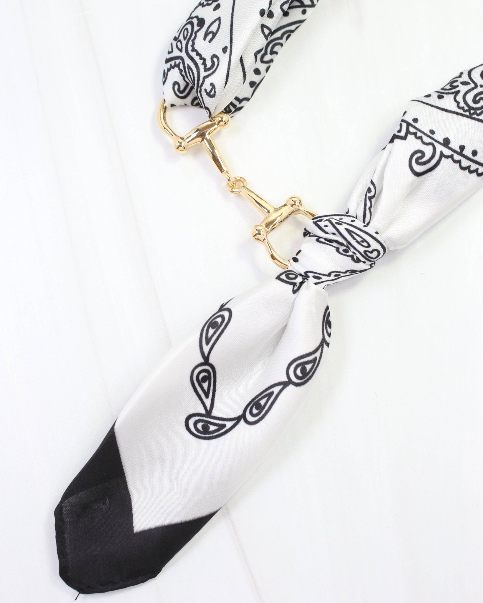 Lana Black and White Paisley Horsebit Scarf Necklace - Jessi Jayne Boutique