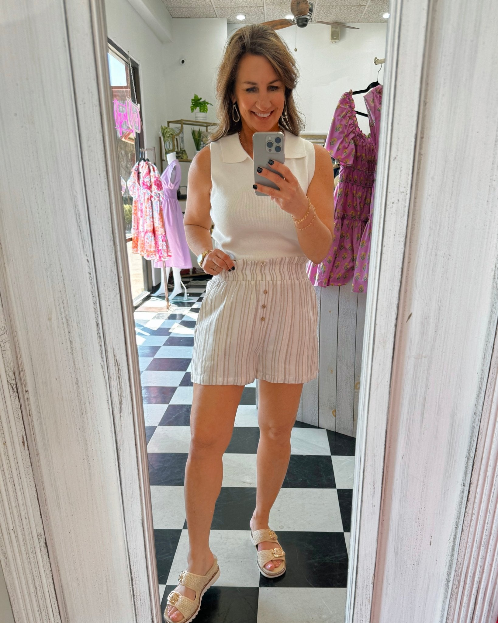Harbor Stripe High Waist Shorts - Jessi Jayne Boutique
