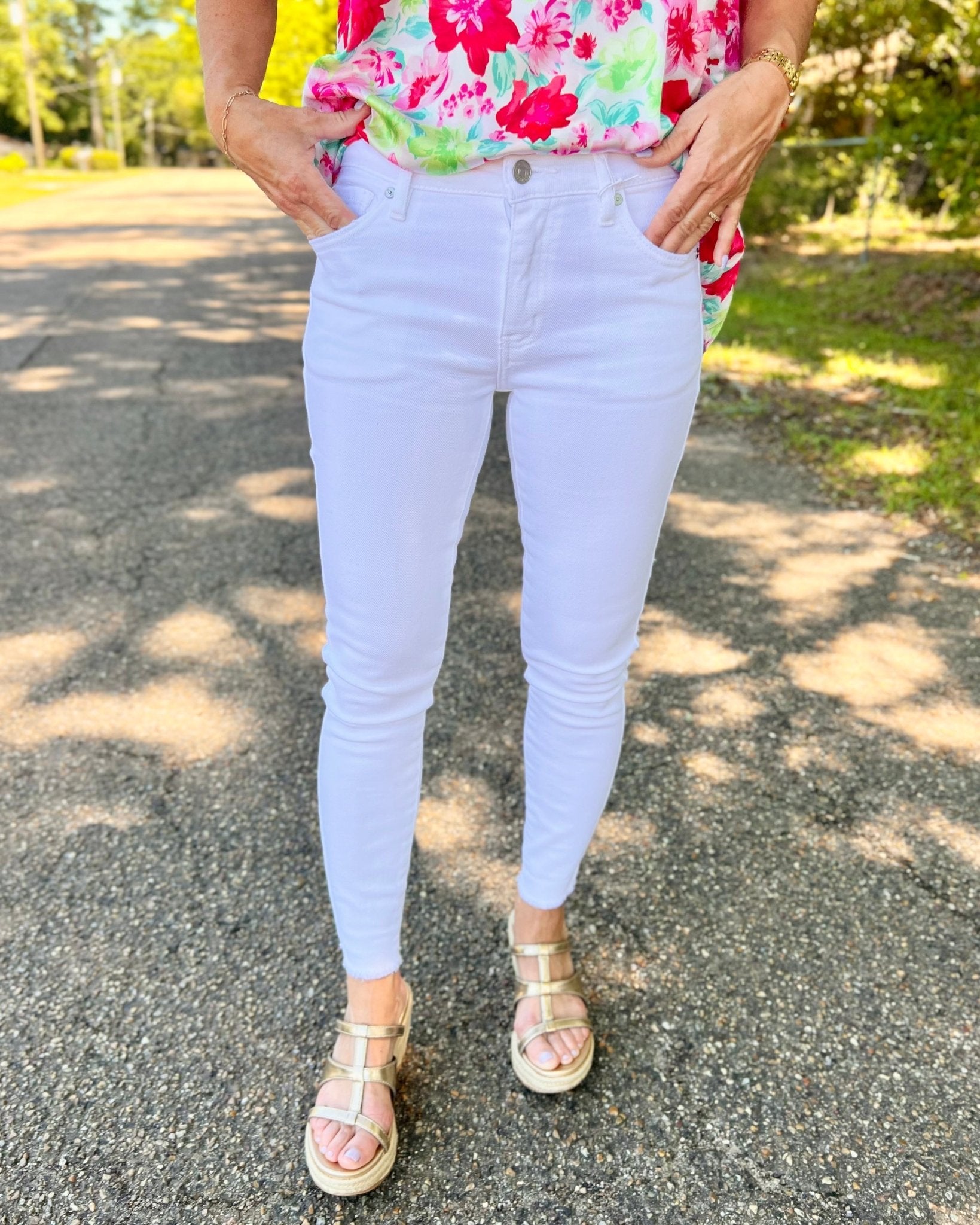 So Many Times White Kancan Mid Rise Ankle Skinny Jeans 25" Inseam - Jessi Jayne Boutique