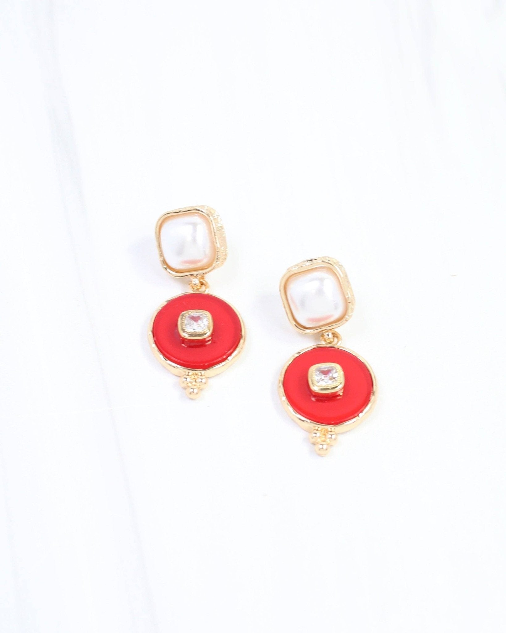 Lismore Pearl Circle Drop Earring Red - Jessi Jayne Boutique