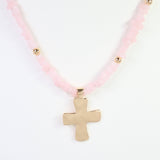 Holland Beaded Cross Necklace Light Pink