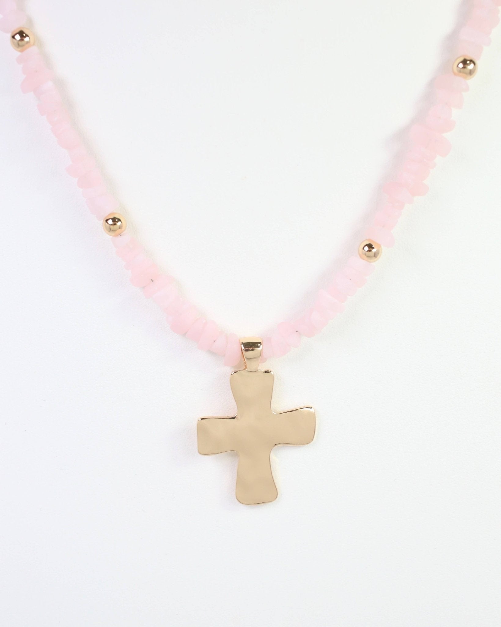 Holland Beaded Cross Necklace Light Pink - Jessi Jayne Boutique