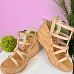Bahamas Blowfish Malibu Vegan Leather Cashew Color Wedge Heels - Jessi Jayne Boutique