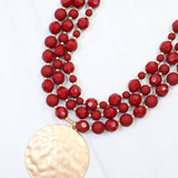 Abbott Dark Red Beaded Pendant Necklace - Jessi Jayne Boutique