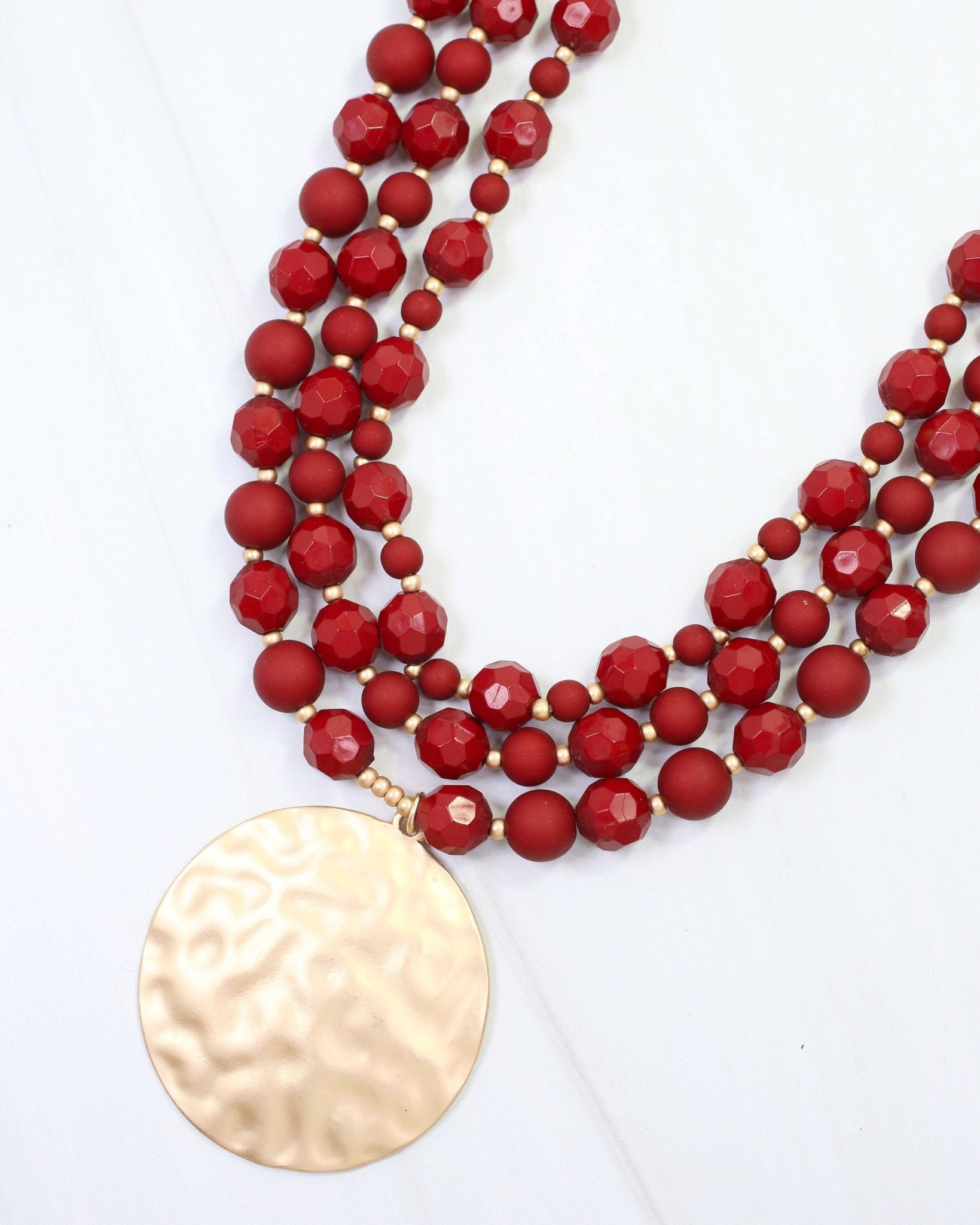 Abbott Dark Red Beaded Pendant Necklace - Jessi Jayne Boutique