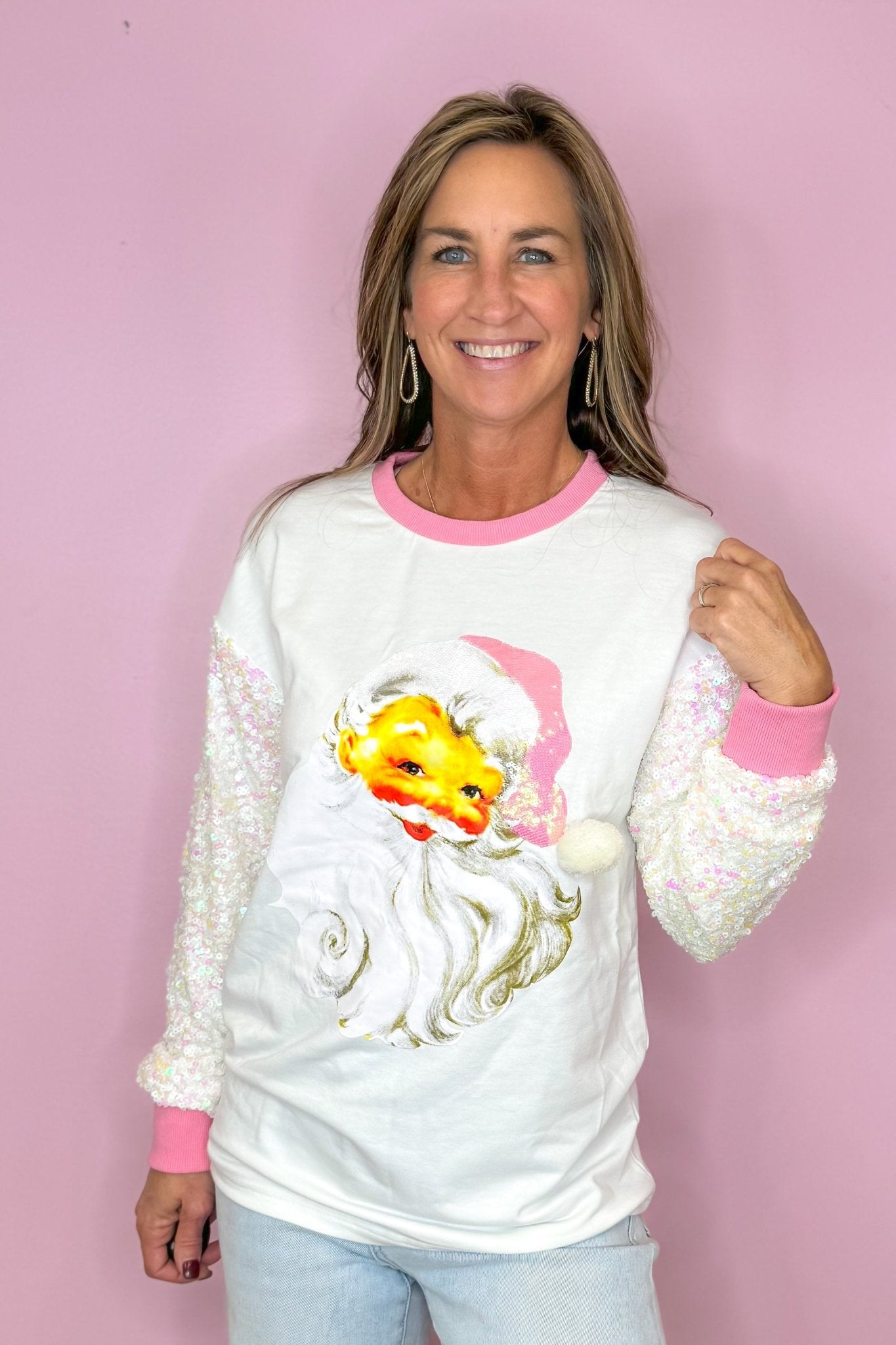 Sequin Santa White Sequin Long Sleeve Top - Jessi Jayne Boutique