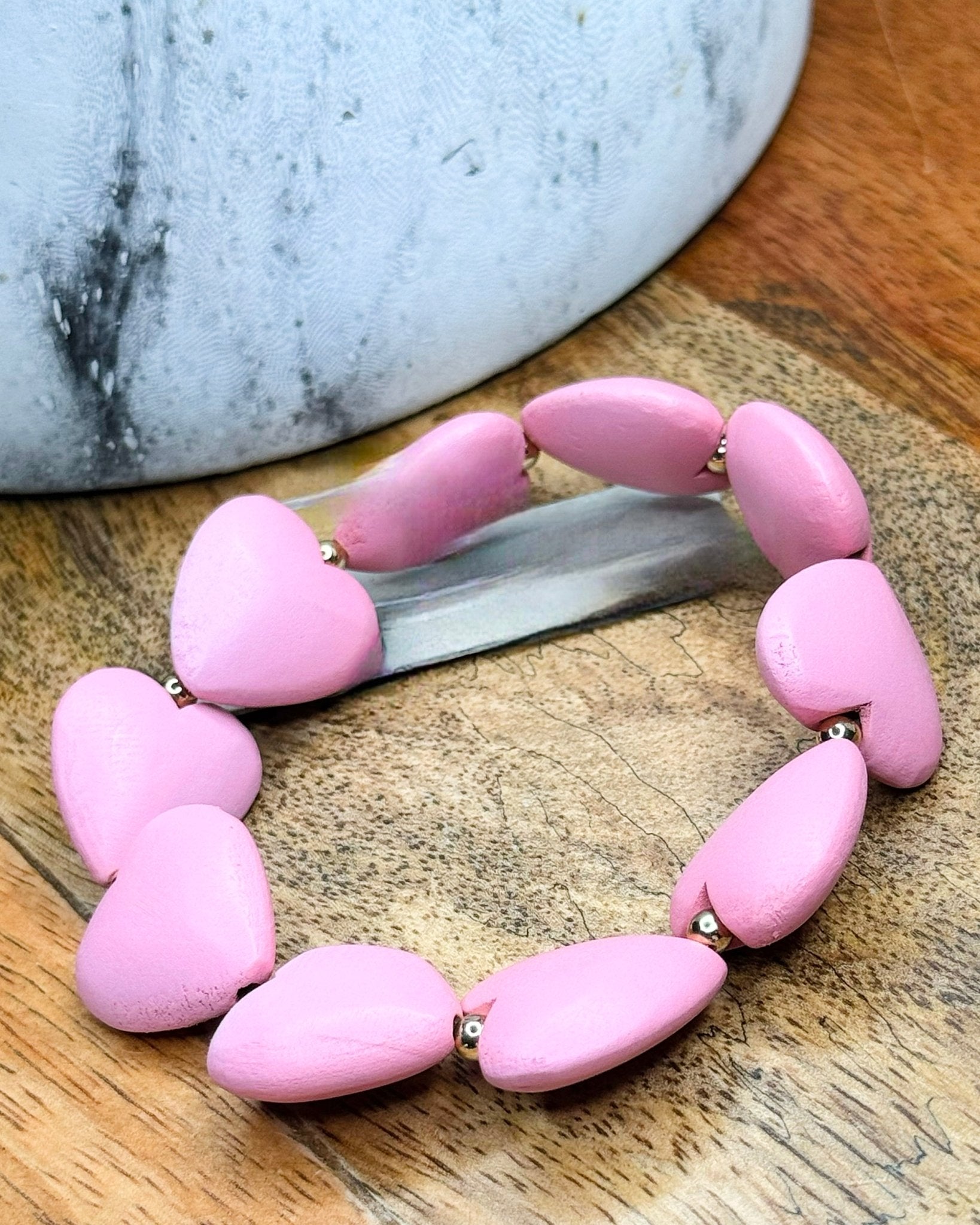 Blushing Hearts Wooded Bracelet - Jessi Jayne Boutique