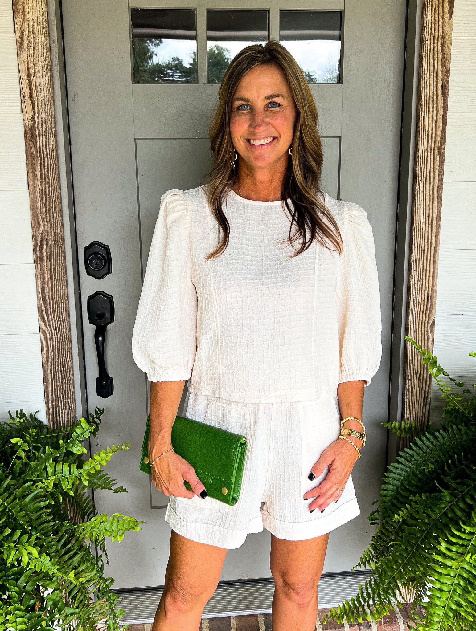 Head in the Clouds Cream Puff Sleeve Textured 2 - Piece Set - Jessi Jayne Boutique