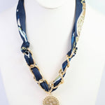 Sarah Navy Scarf Charm Necklace - Jessi Jayne Boutique