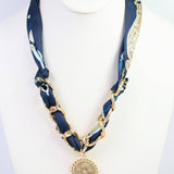 Sarah Navy Scarf Charm Necklace - Jessi Jayne Boutique