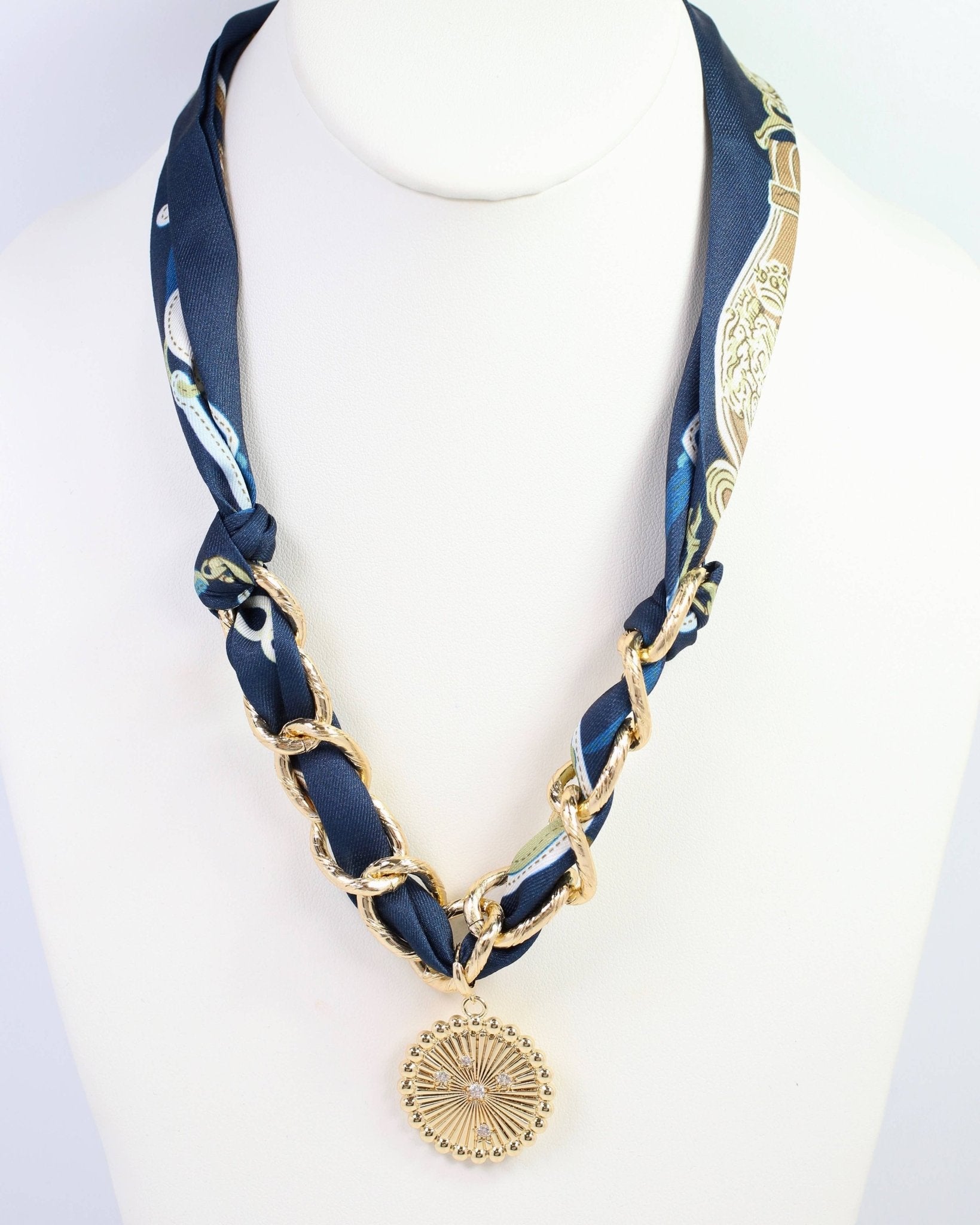 Sarah Navy Scarf Charm Necklace - Jessi Jayne Boutique