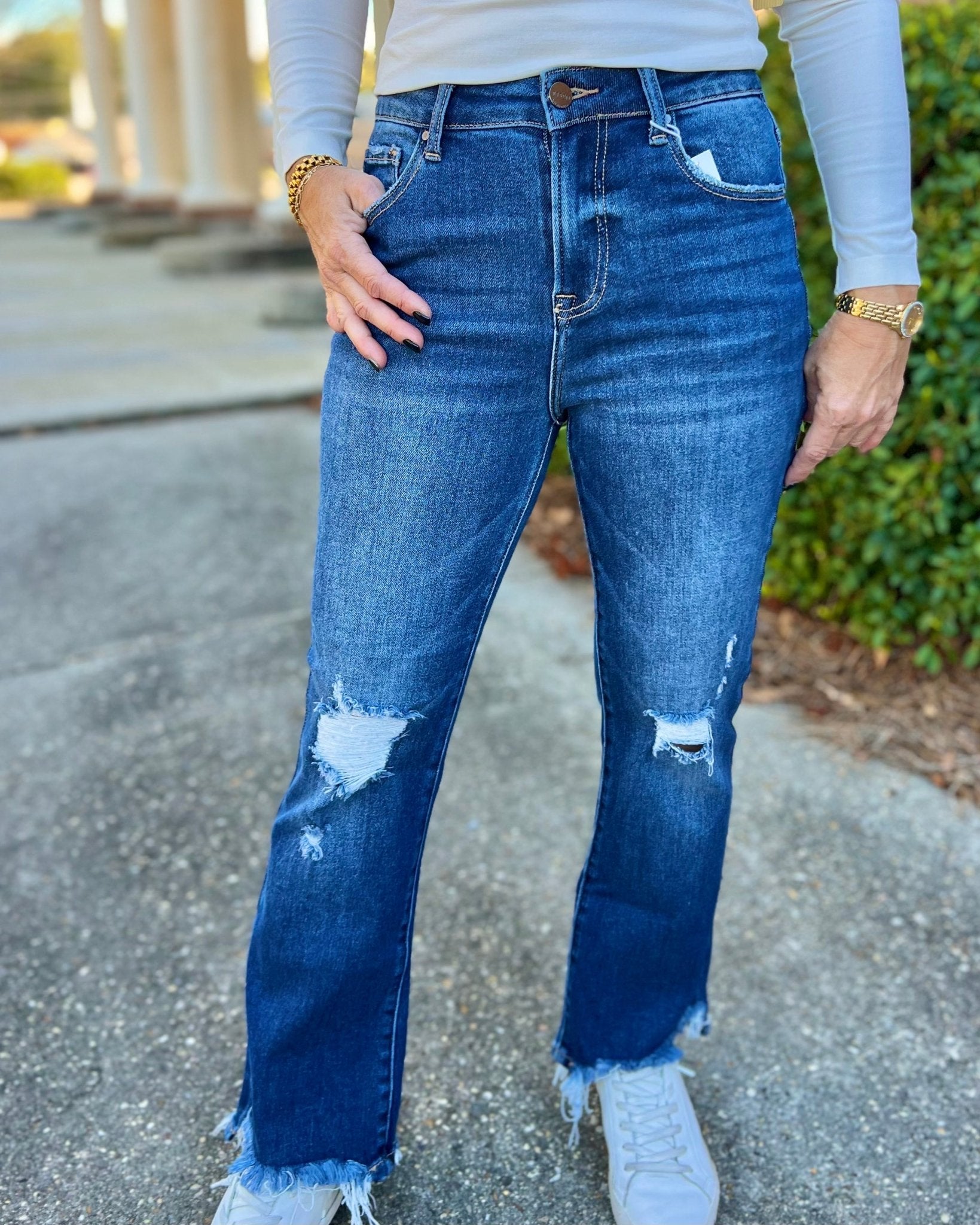 Good Ole Days Distressed Crop Flare Risen Jeans - Jessi Jayne Boutique