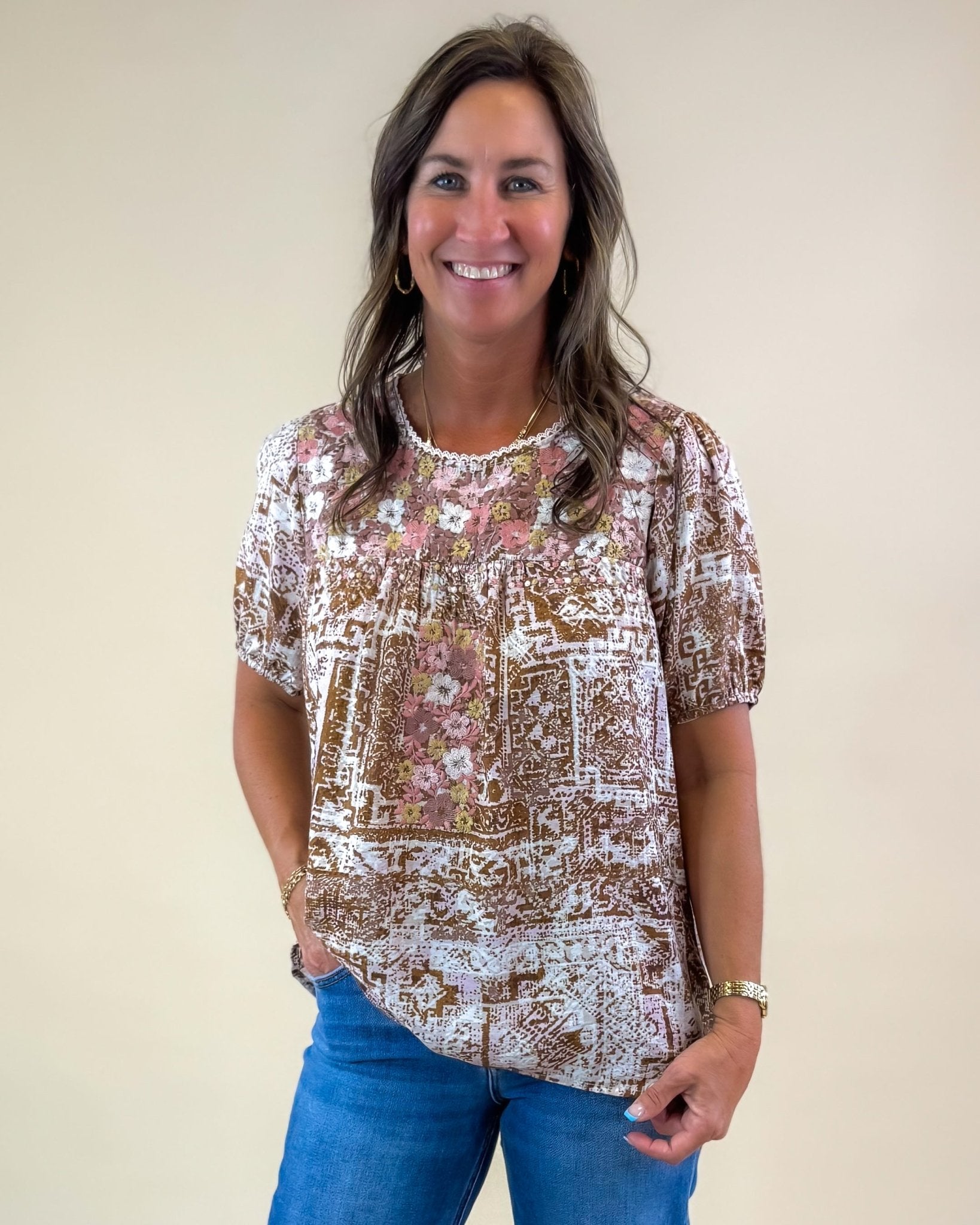 Desert Bloom Mixed Print Top - Jessi Jayne Boutique