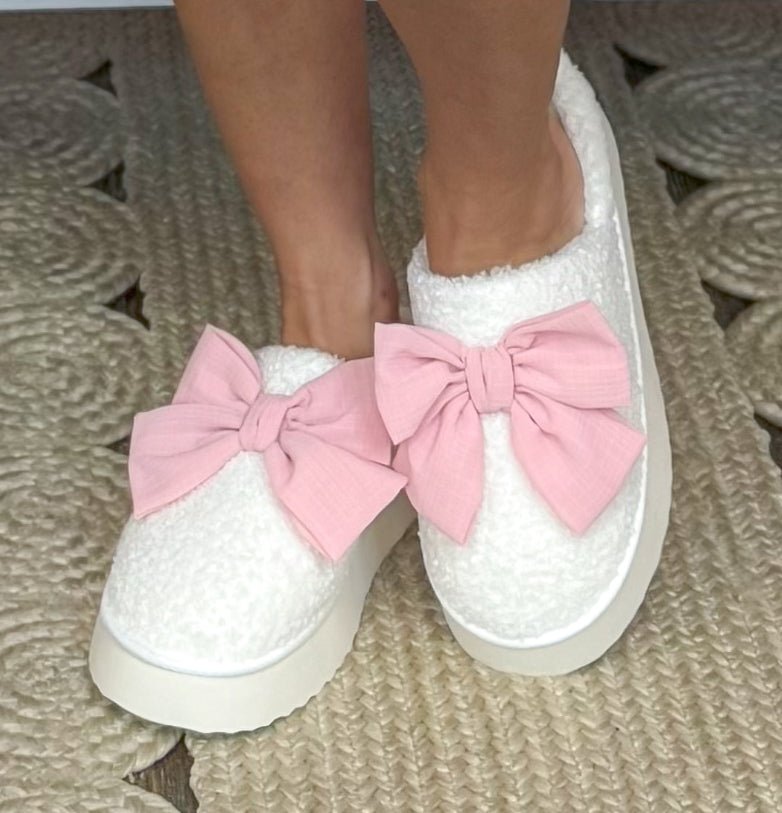 MIA Ivory Blush Bow Platform Shearl Slipper - Jessi Jayne Boutique