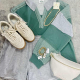 Sage Stripes Mixed Media Top - Jessi Jayne Boutique