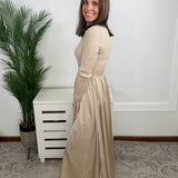 Latte Luxe Ribbed Mock Neck Satin Twofer Midi Dress - Jessi Jayne Boutique