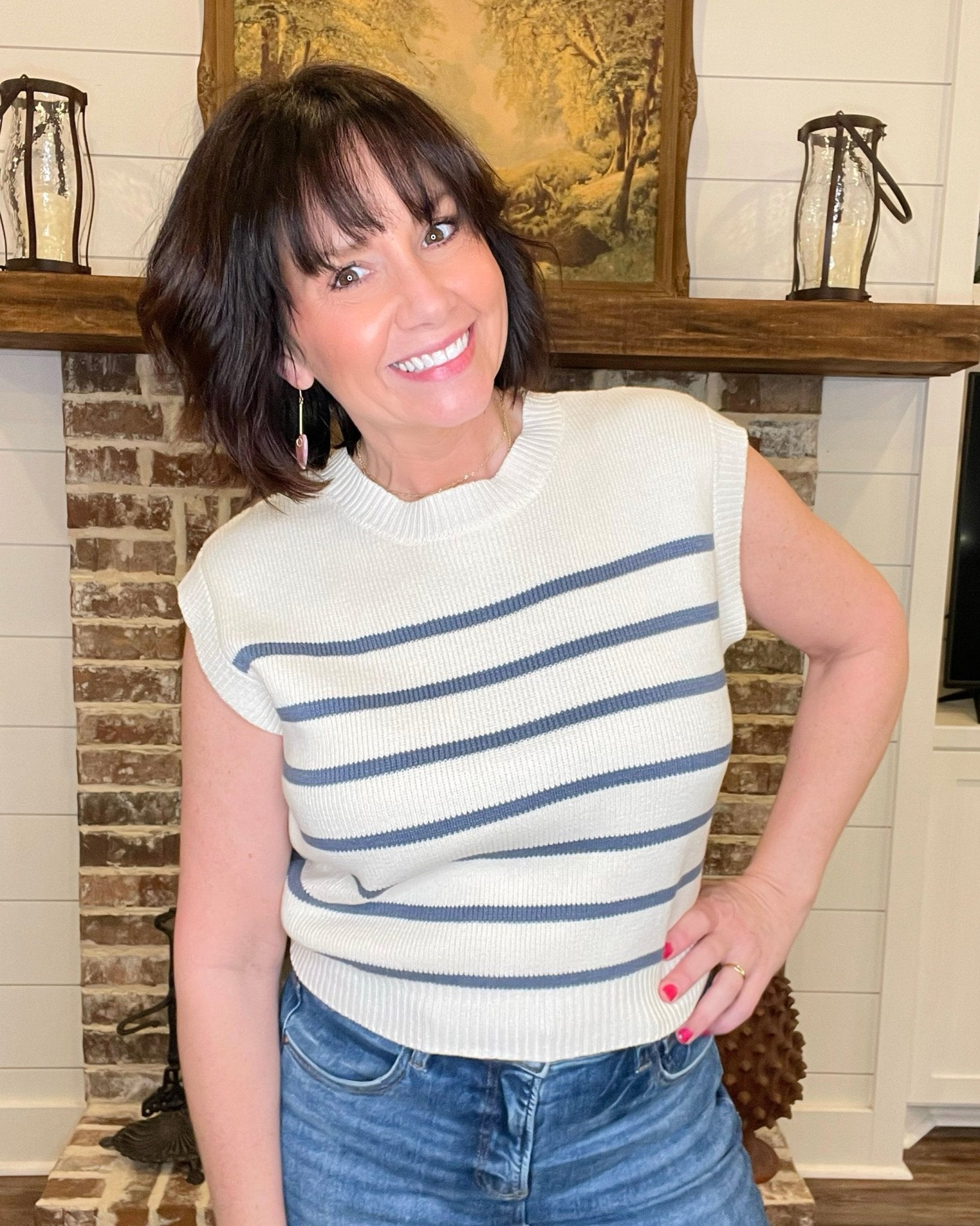Cozy Costal Chic Stripe Sweater Vest - Jessi Jayne Boutique