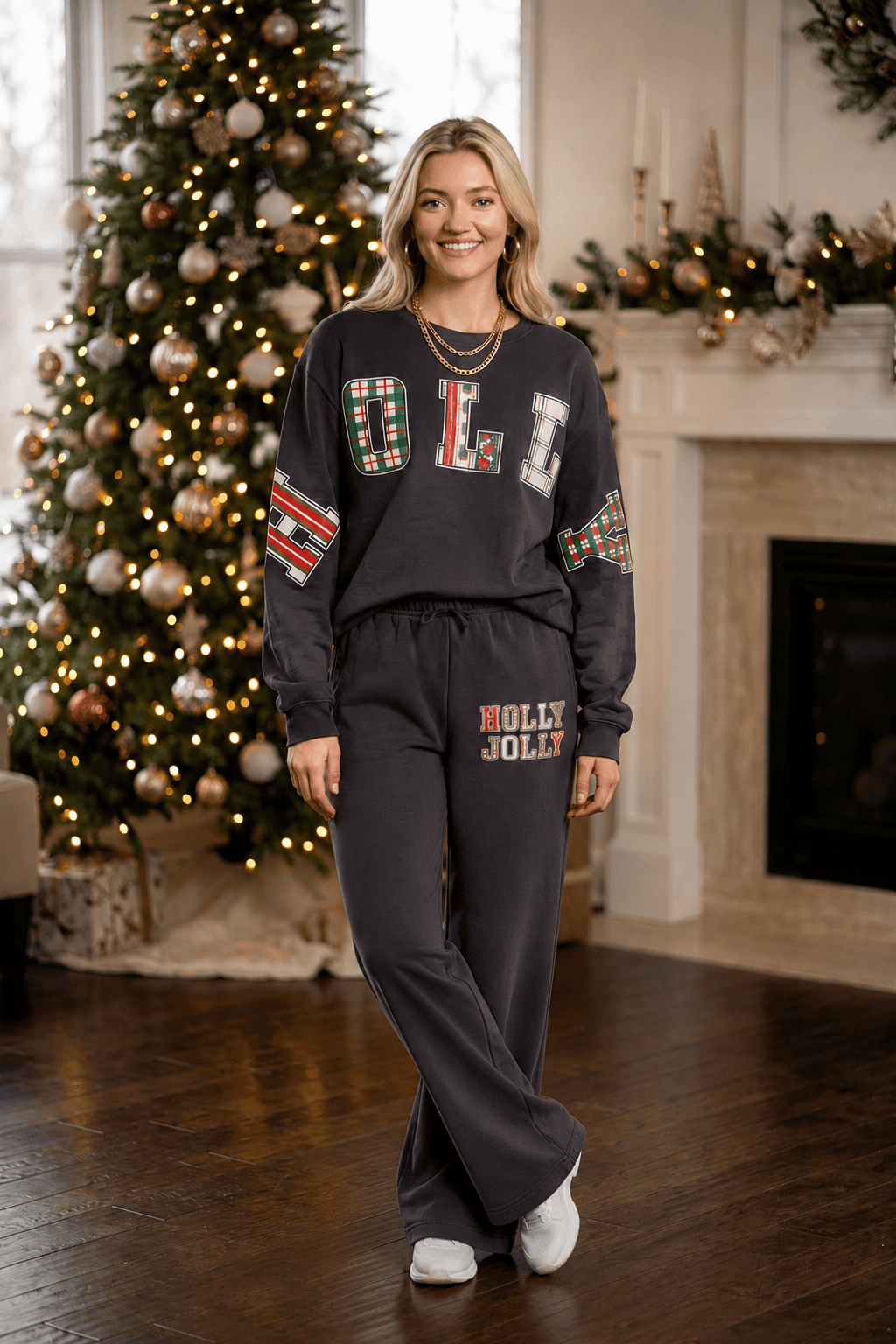 Holly Jolly Patch Charcoal Sweatshirt - Jessi Jayne Boutique