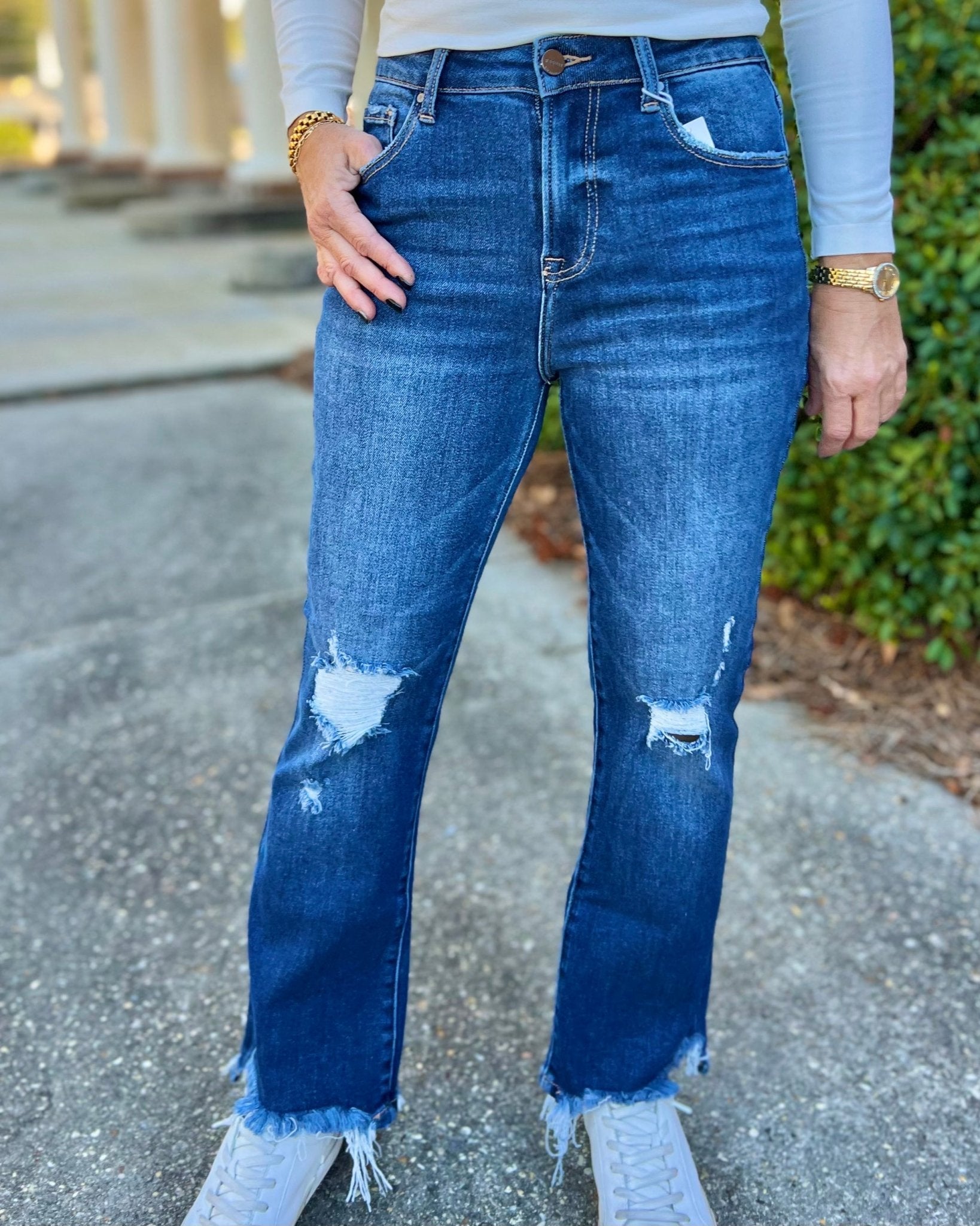 Good Ole Days Distressed Crop Flare Risen Jeans - Jessi Jayne Boutique