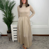 Latte Luxe Ribbed Mock Neck Satin Twofer Midi Dress - Jessi Jayne Boutique