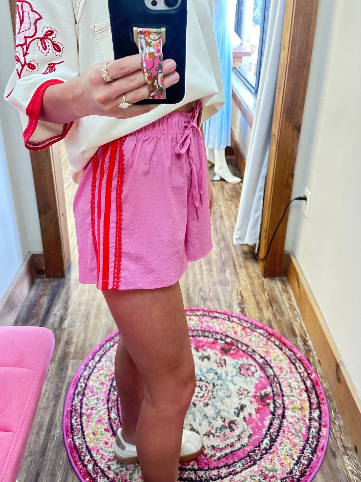 Side Stripe Lace Trim Activewear Shorts - Jessi Jayne Boutique