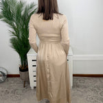 Latte Luxe Ribbed Mock Neck Satin Twofer Midi Dress - Jessi Jayne Boutique