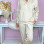 My Biggest Fan Oatmeal Scuba Quarter Zip Hoodie And Jogger Set - Jessi Jayne Boutique