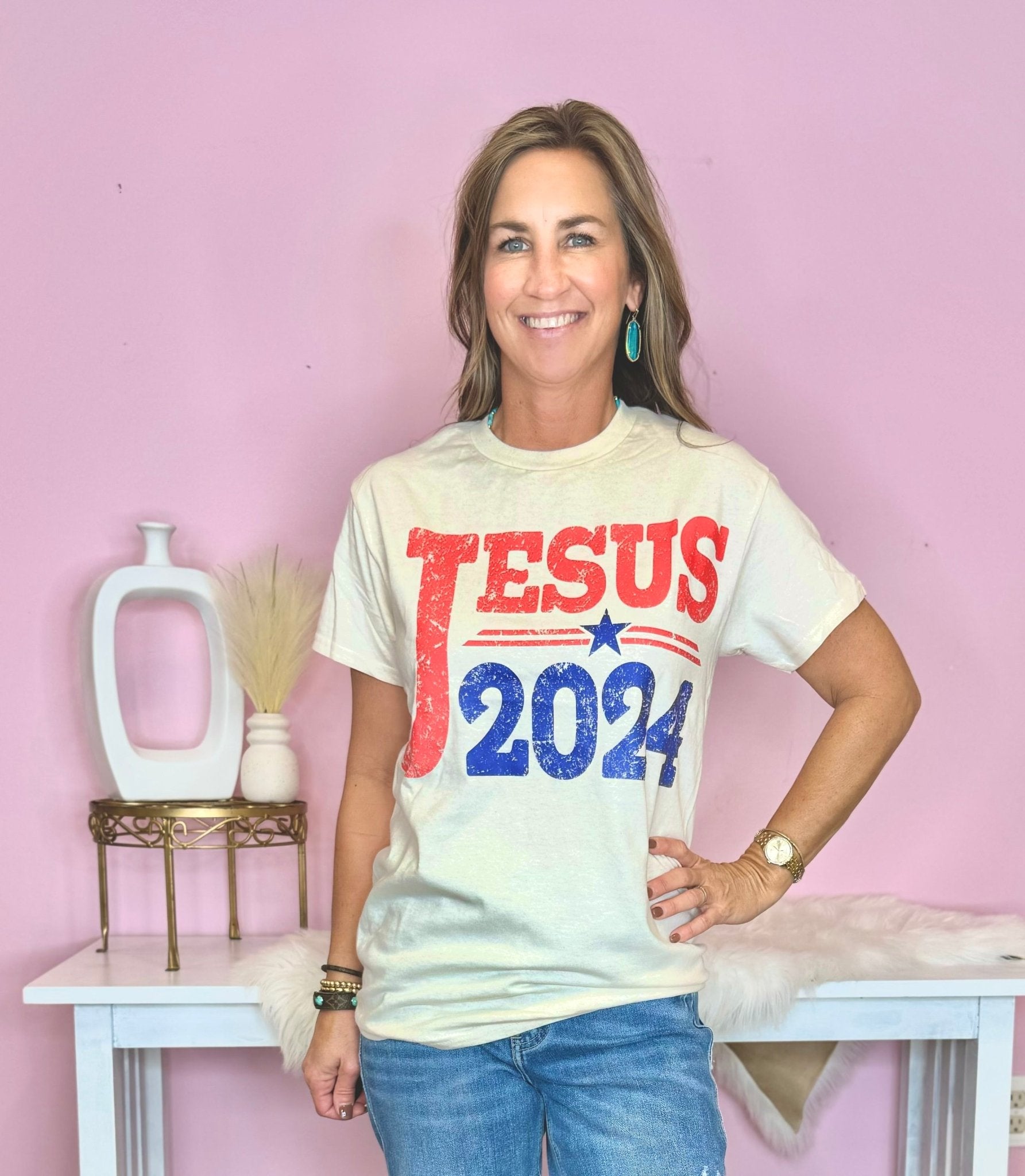 Jesus 2024 Cream Short Sleeve Graphic Tee - Jessi Jayne Boutique