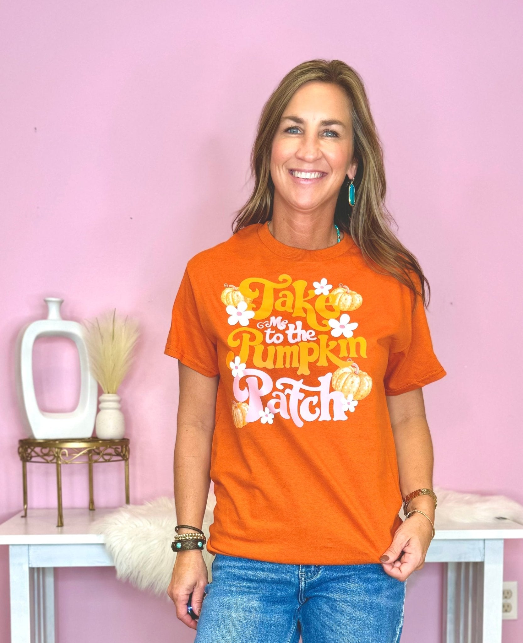 Take Me To The Pumpkin Patch Retro Orange Graphic Tee - Jessi Jayne Boutique