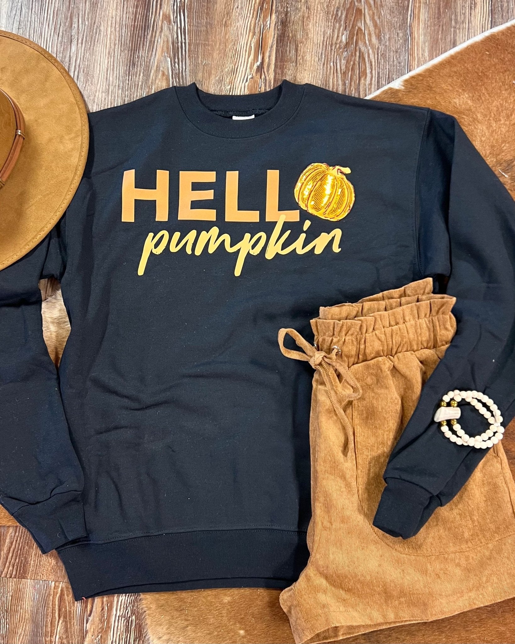 Hello Pumpkin Black Graphic Sweatshirt - Jessi Jayne Boutique