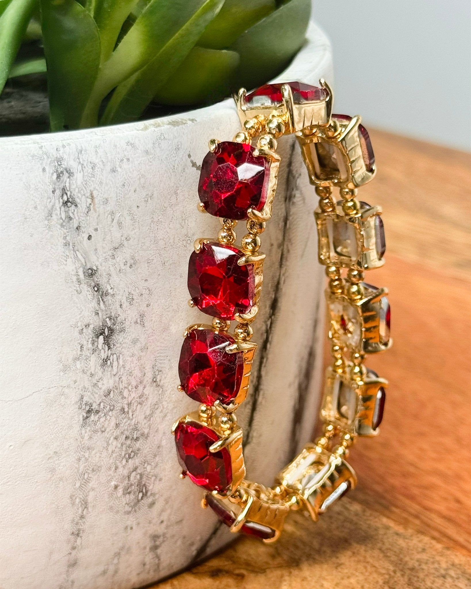 Radiant Ruby Crystal Stretch Bracelet - Jessi Jayne Boutique