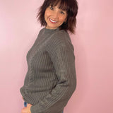 On Vacation Grey Cable Knit Mock Neck Sweater Top - Jessi Jayne Boutique